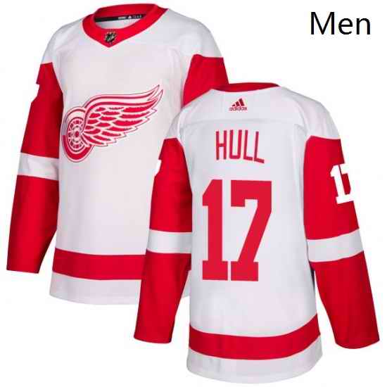 Mens Adidas Detroit Red Wings 17 Brett Hull Authentic White Away NHL Jersey